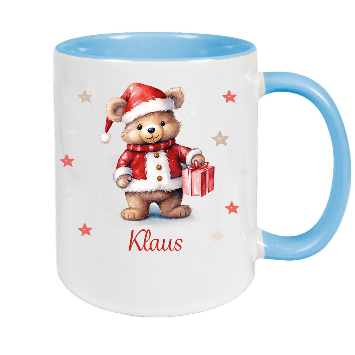 Tasse Wunschname Weihnachten Teddy Sterne Keramik Kinderbecher versch. Farben