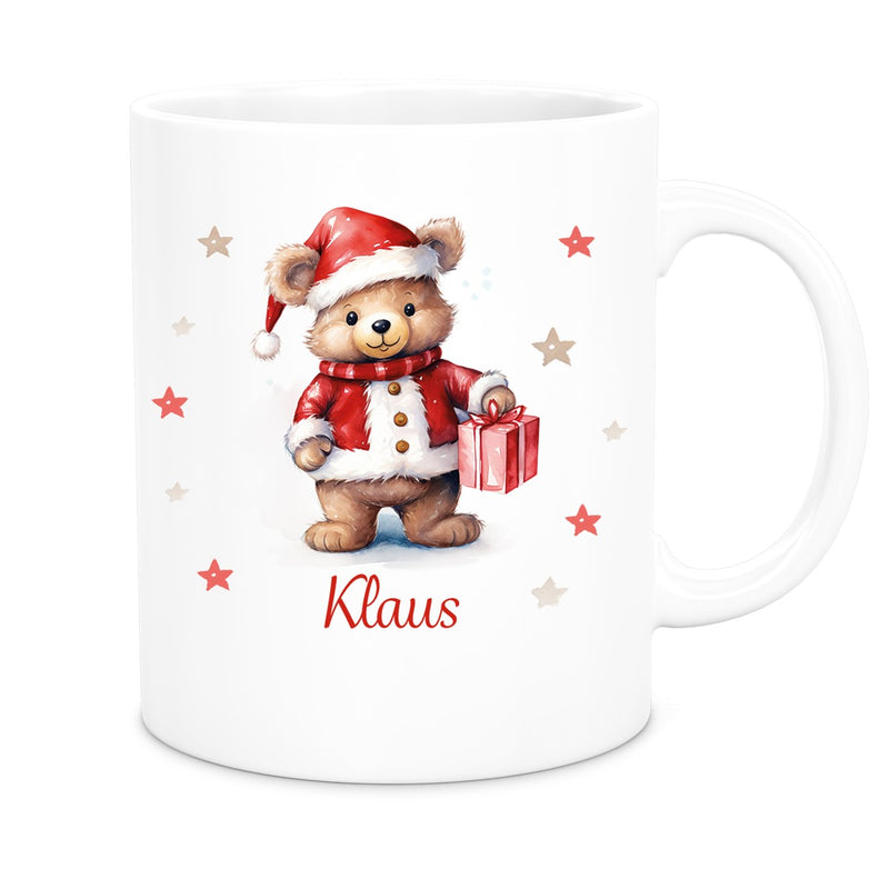 Tasse Wunschname Weihnachten Teddy Sterne Keramik Kinderbecher versch. Farben