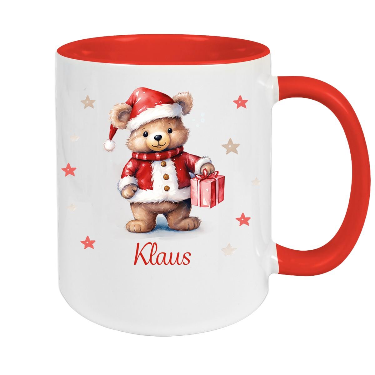 Tasse Wunschname Weihnachten Teddy Sterne Keramik Kinderbecher versch. Farben