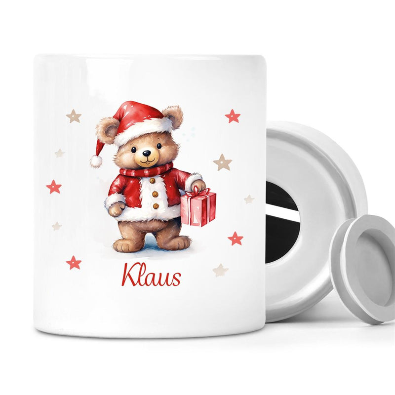 Spardose mit Wunschname Weihnachten Teddy-Sterne 1 personalisiert