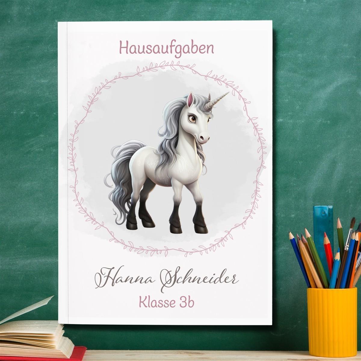 Hausaufgabenheft Einhorn 6  DIN A5 - 48 Blatt mit Name und Klasse