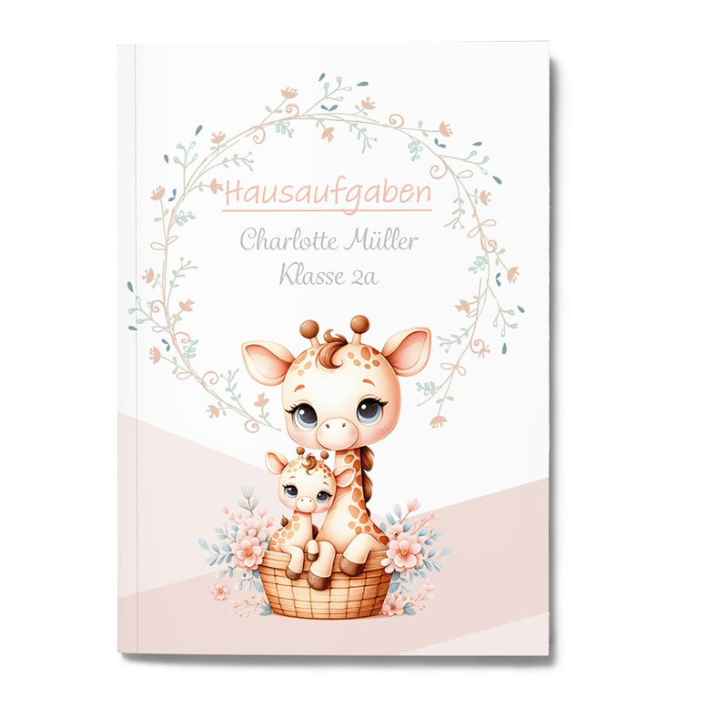 Hausaufgabenheft Giraffe 1  DIN A5 - 48 Blatt mit Name und Klasse