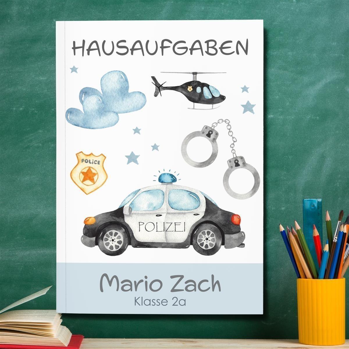 Hausaufgabenheft Polizei 1 DIN A5 - 48 Blatt mit Name und Klasse