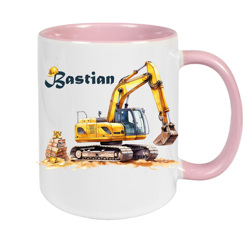 Tasse Wunschname Baustelle Bagger Keramik Kinderbecher versch. Farben