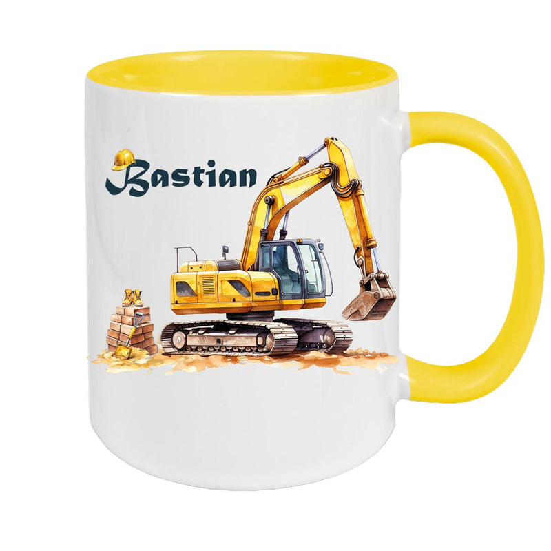 Tasse Wunschname Baustelle Bagger Keramik Kinderbecher versch. Farben