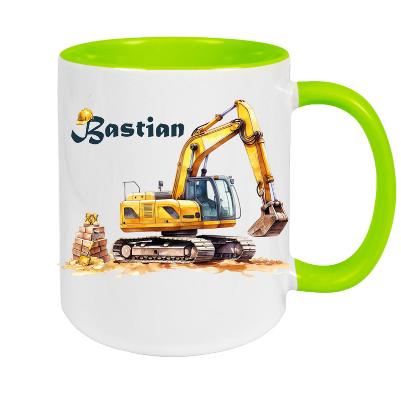 Tasse Wunschname Baustelle Bagger Keramik Kinderbecher versch. Farben