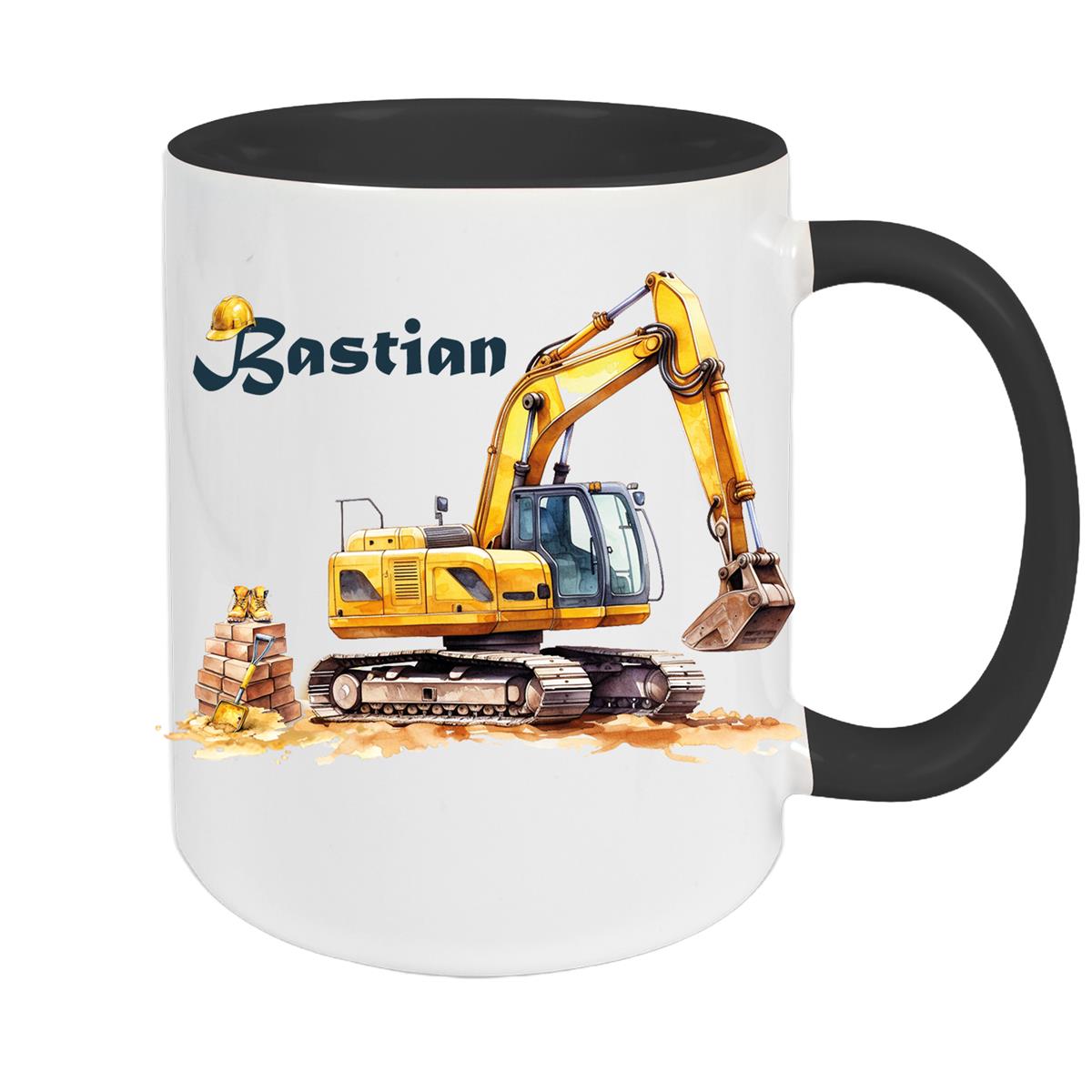 Tasse Wunschname Baustelle Bagger Keramik Kinderbecher versch. Farben