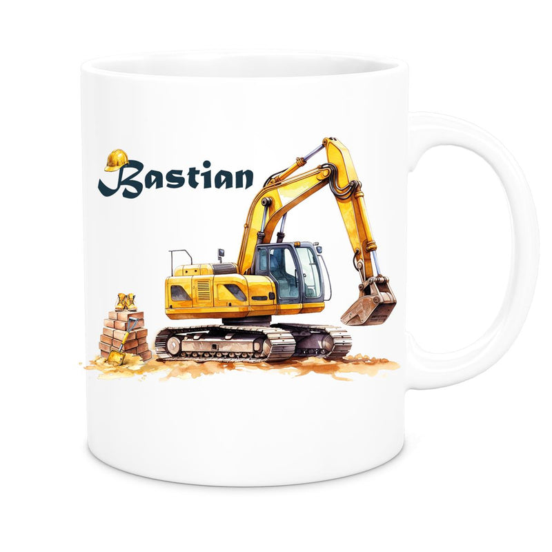Tasse Wunschname Baustelle Bagger Keramik Kinderbecher versch. Farben