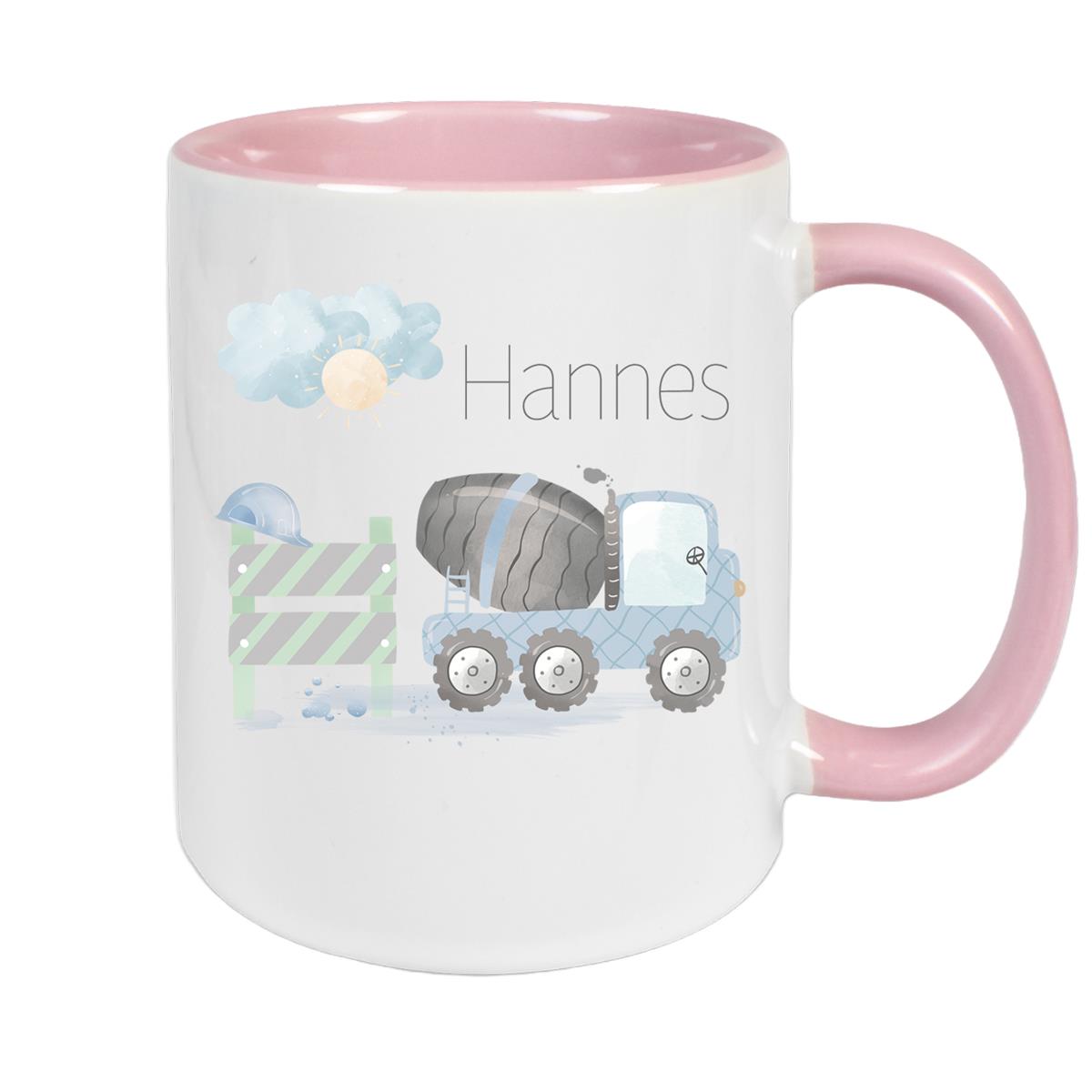 Tasse Wunschname Baustelle Betonmischer 1 Keramik Kinderbecher versch. Farben