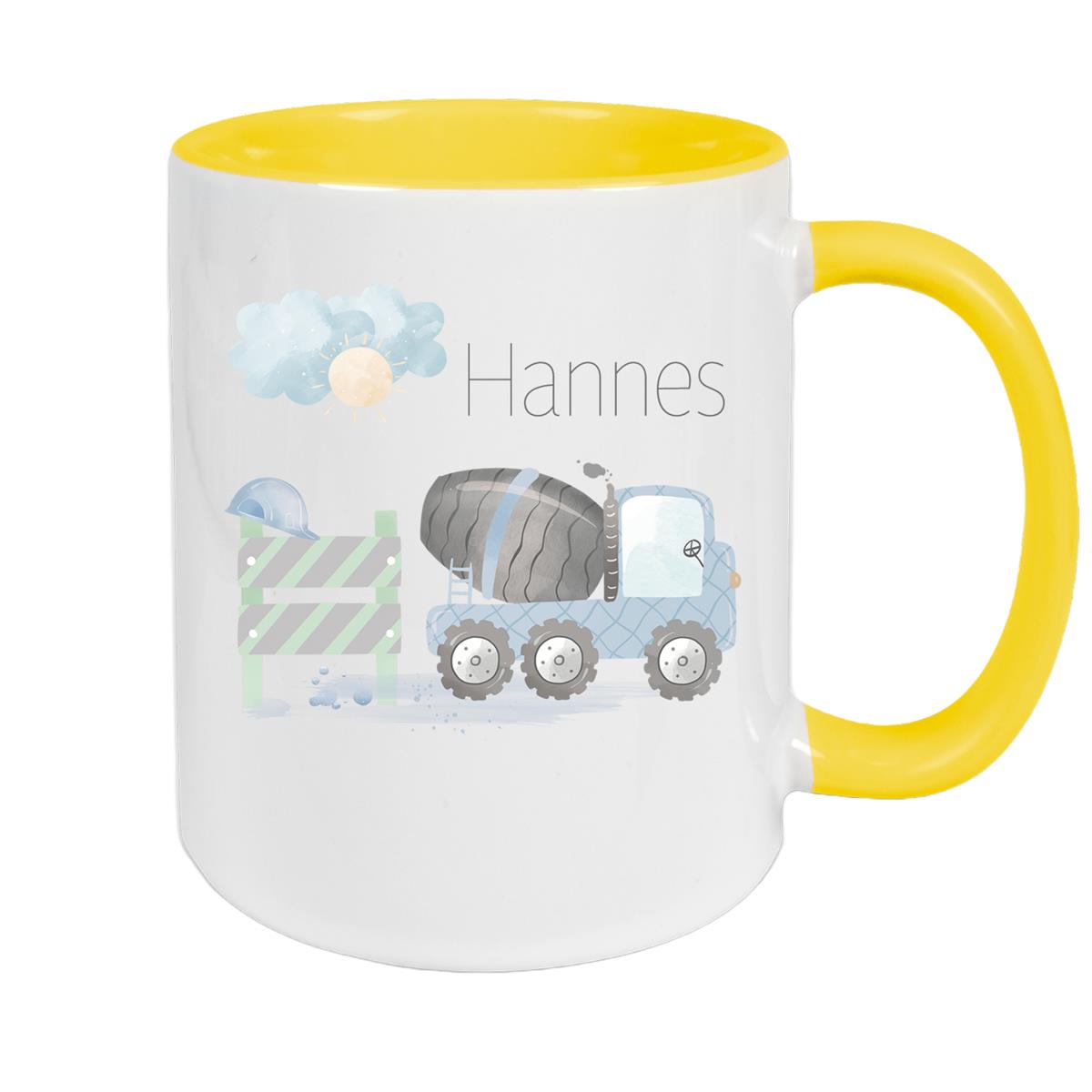 Tasse Wunschname Baustelle Betonmischer 1 Keramik Kinderbecher versch. Farben