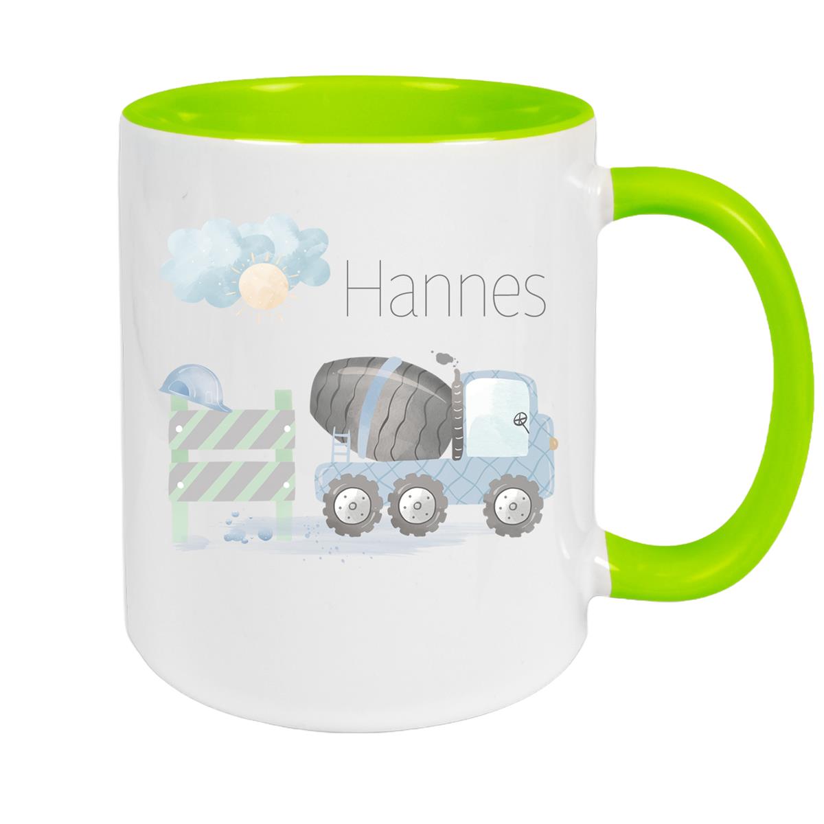 Tasse Wunschname Baustelle Betonmischer 1 Keramik Kinderbecher versch. Farben