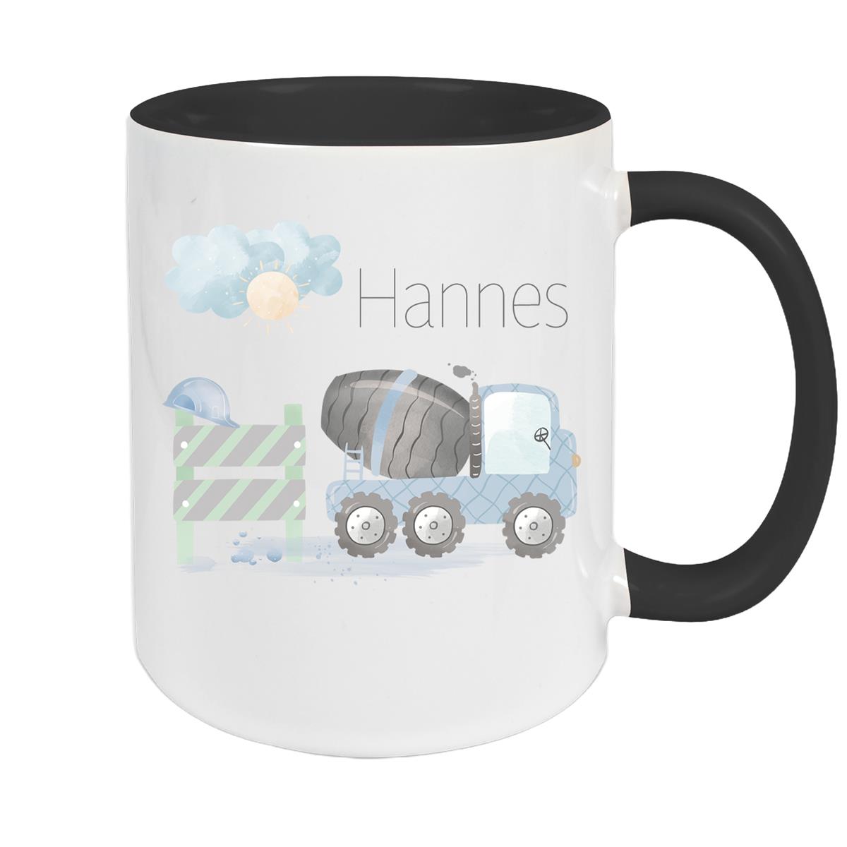 Tasse Wunschname Baustelle Betonmischer 1 Keramik Kinderbecher versch. Farben
