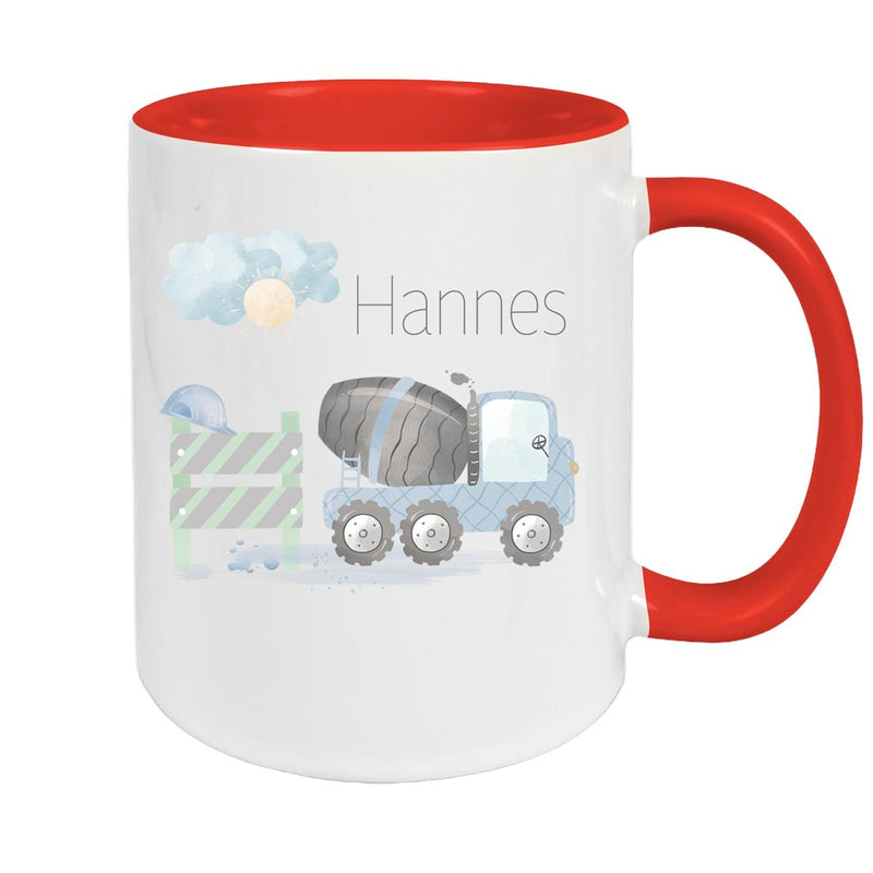 Tasse Wunschname Baustelle Betonmischer 1 Keramik Kinderbecher versch. Farben