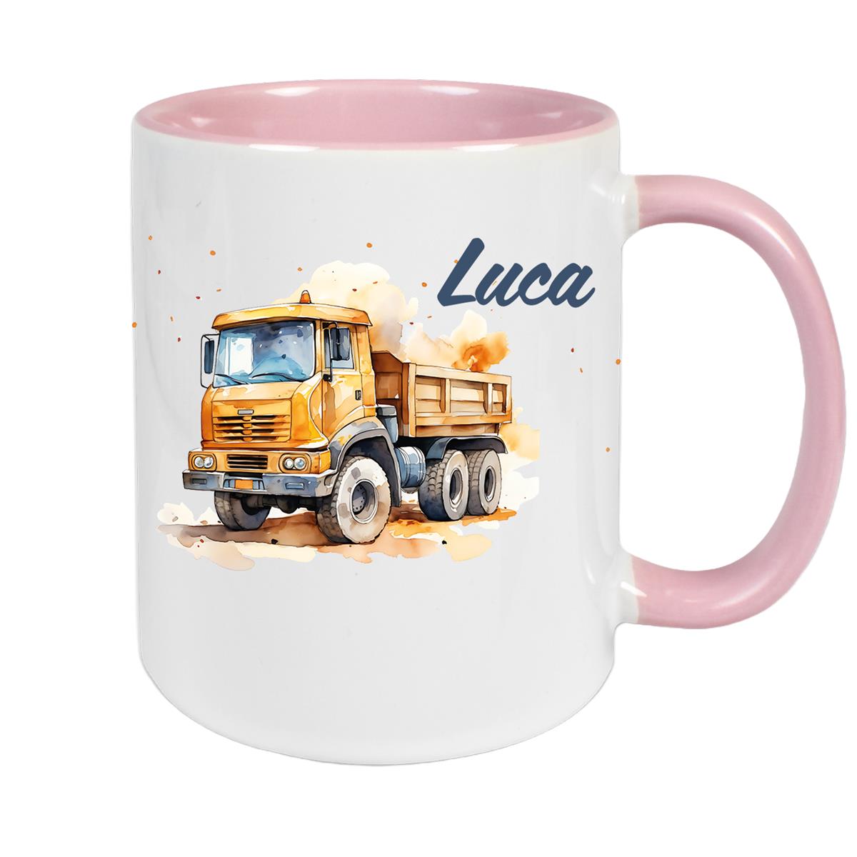 Tasse Wunschname Baustelle Kipper Keramik Kinderbecher versch. Farben