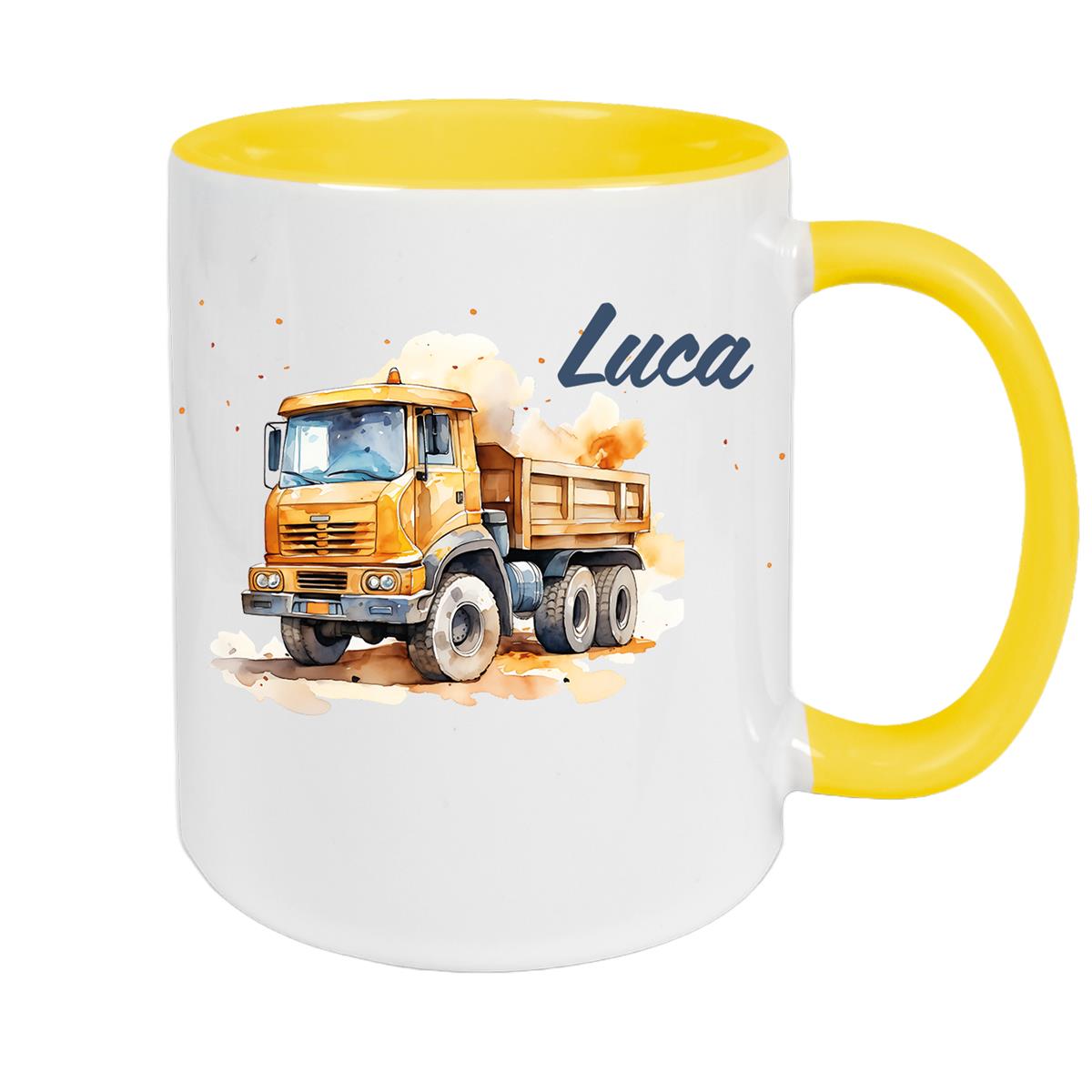 Tasse Wunschname Baustelle Kipper Keramik Kinderbecher versch. Farben