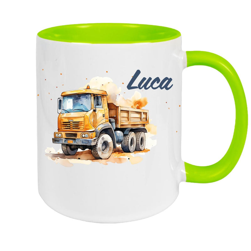 Tasse Wunschname Baustelle Kipper Keramik Kinderbecher versch. Farben