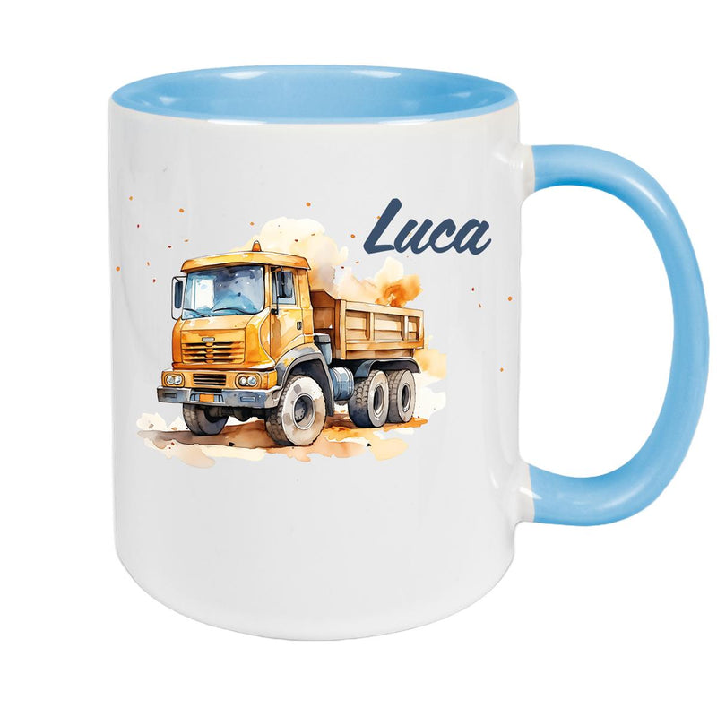 Tasse Wunschname Baustelle Kipper Keramik Kinderbecher versch. Farben