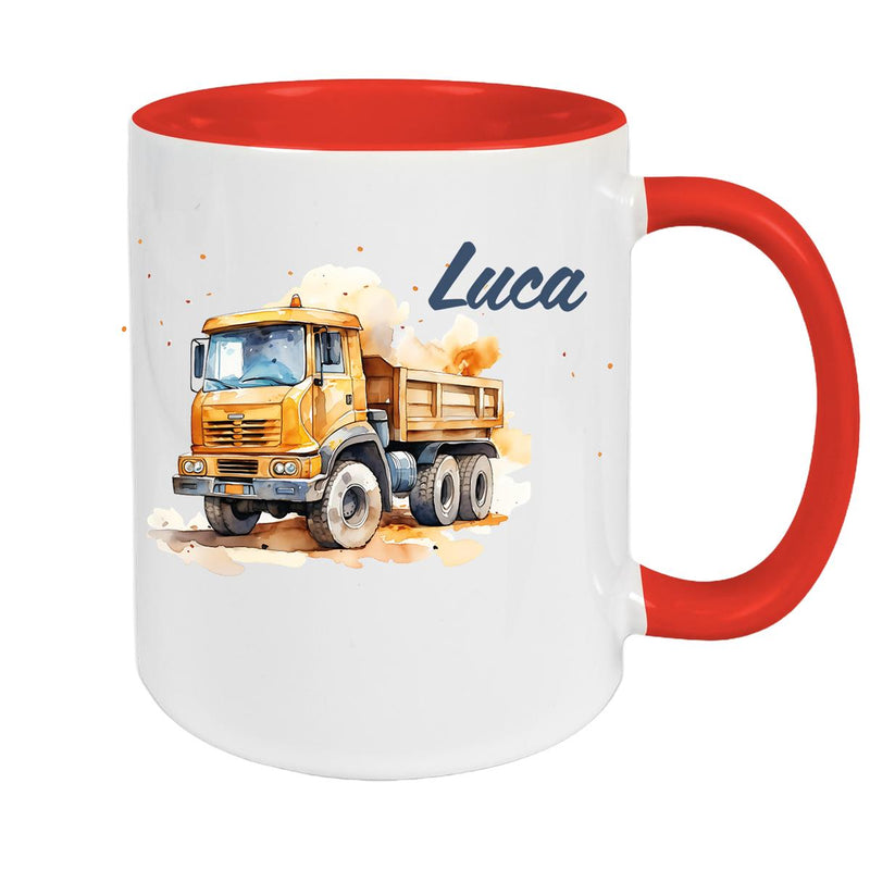 Tasse Wunschname Baustelle Kipper Keramik Kinderbecher versch. Farben