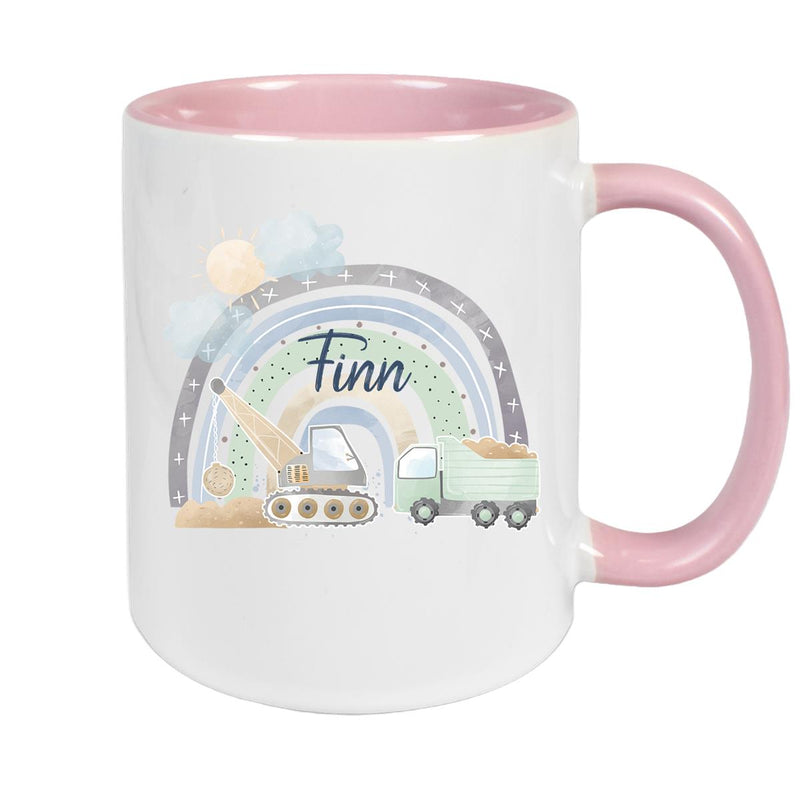 Tasse Wunschname Baustelle Regenbogen 1 Keramik Kinderbecher versch. Farben