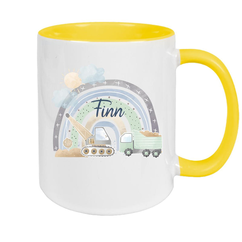 Tasse Wunschname Baustelle Regenbogen 1 Keramik Kinderbecher versch. Farben