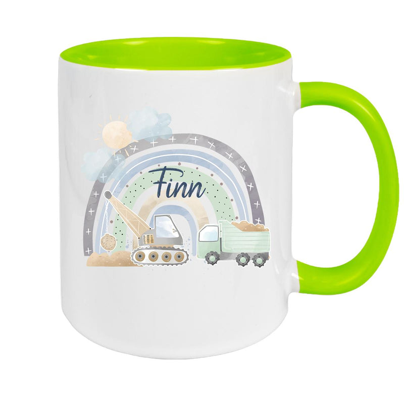 Tasse Wunschname Baustelle Regenbogen 1 Keramik Kinderbecher versch. Farben