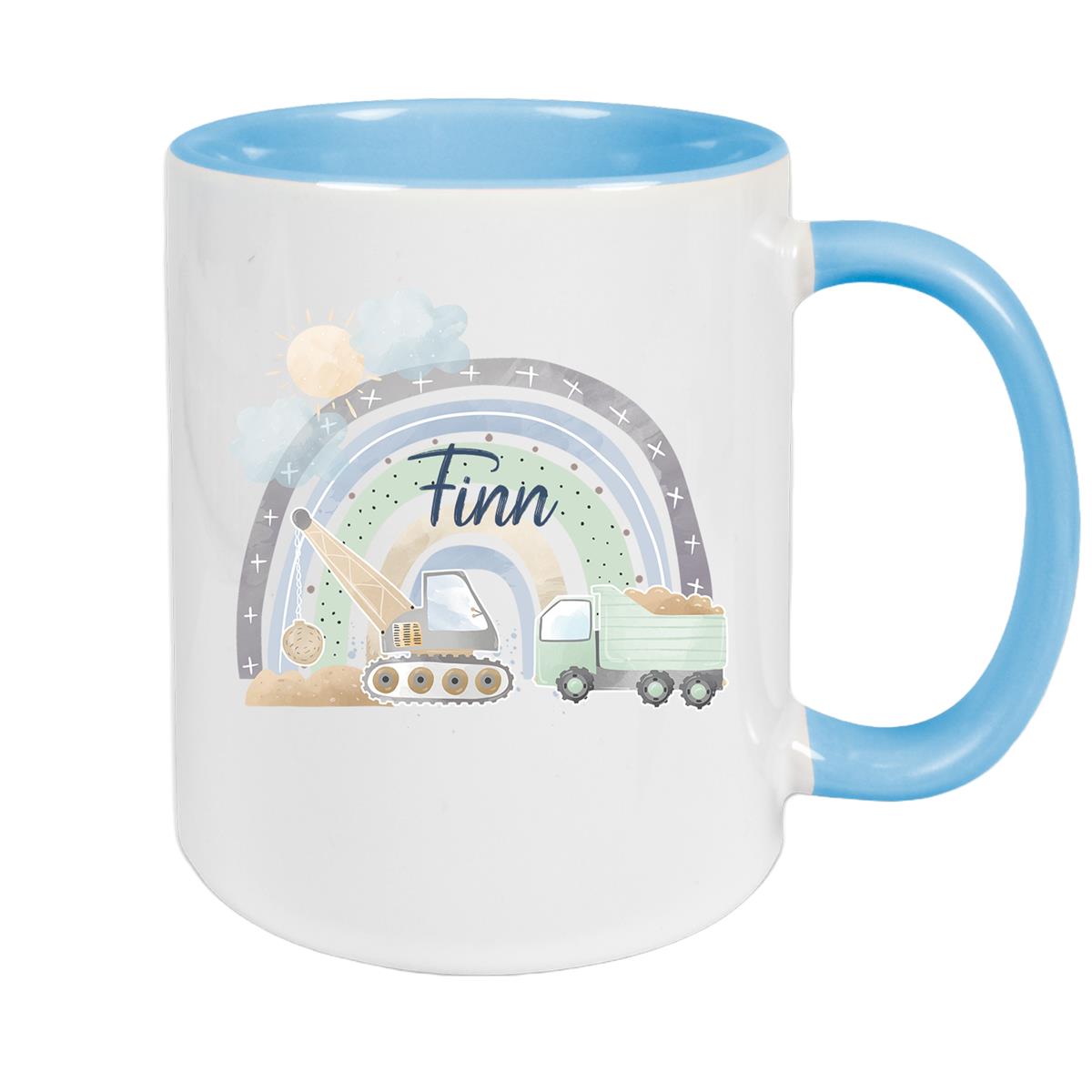 Tasse Wunschname Baustelle Regenbogen 1 Keramik Kinderbecher versch. Farben