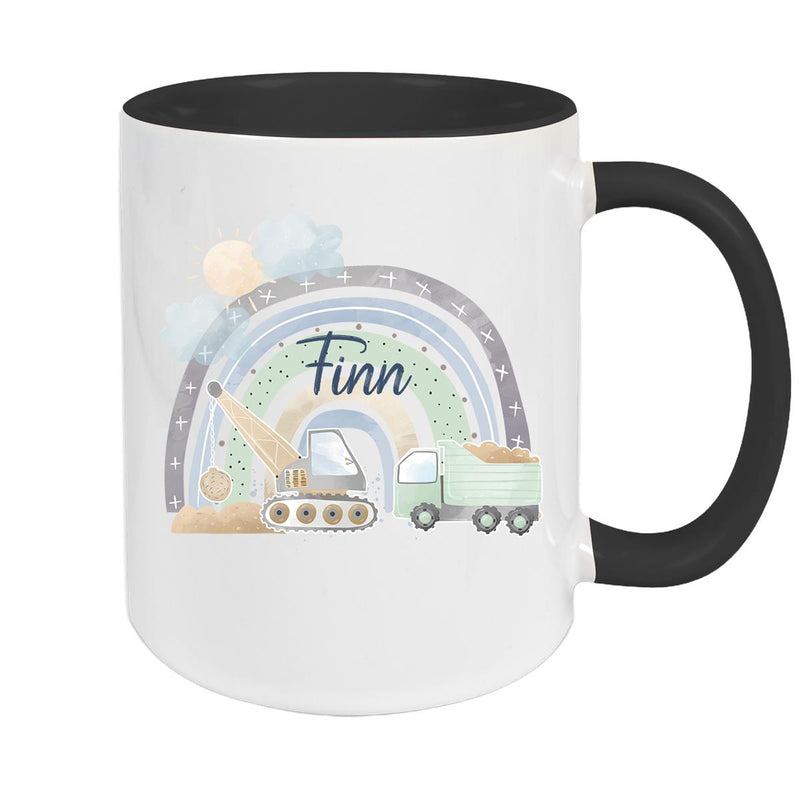 Tasse Wunschname Baustelle Regenbogen 1 Keramik Kinderbecher versch. Farben