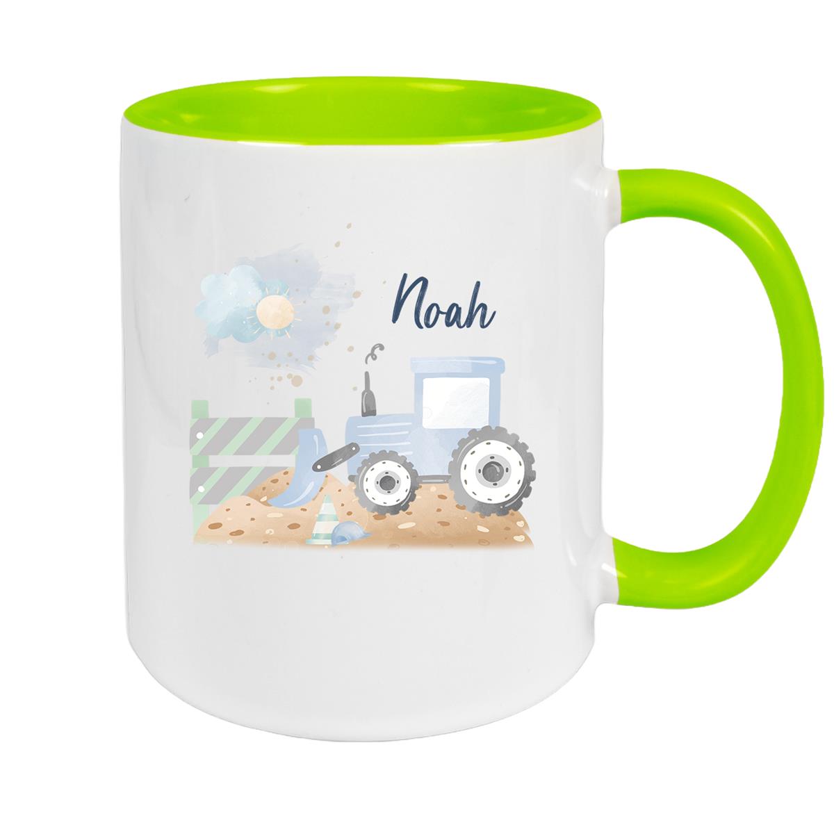 Tasse Wunschname Baustelle Traktor 1 Keramik Kinderbecher versch. Farben