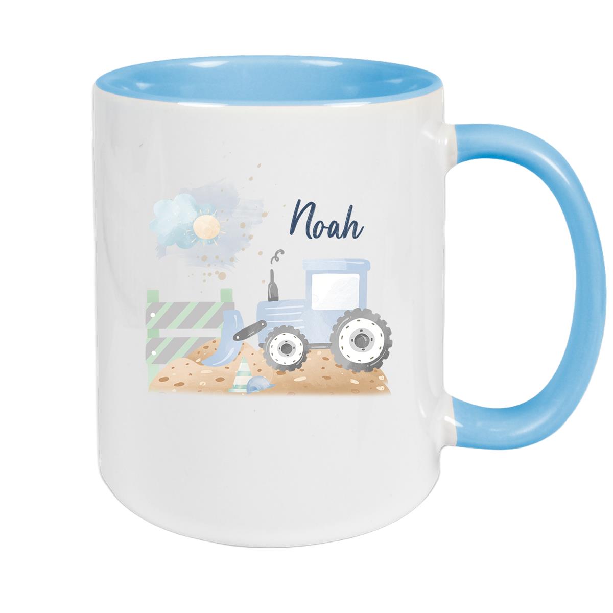 Tasse Wunschname Baustelle Traktor 1 Keramik Kinderbecher versch. Farben