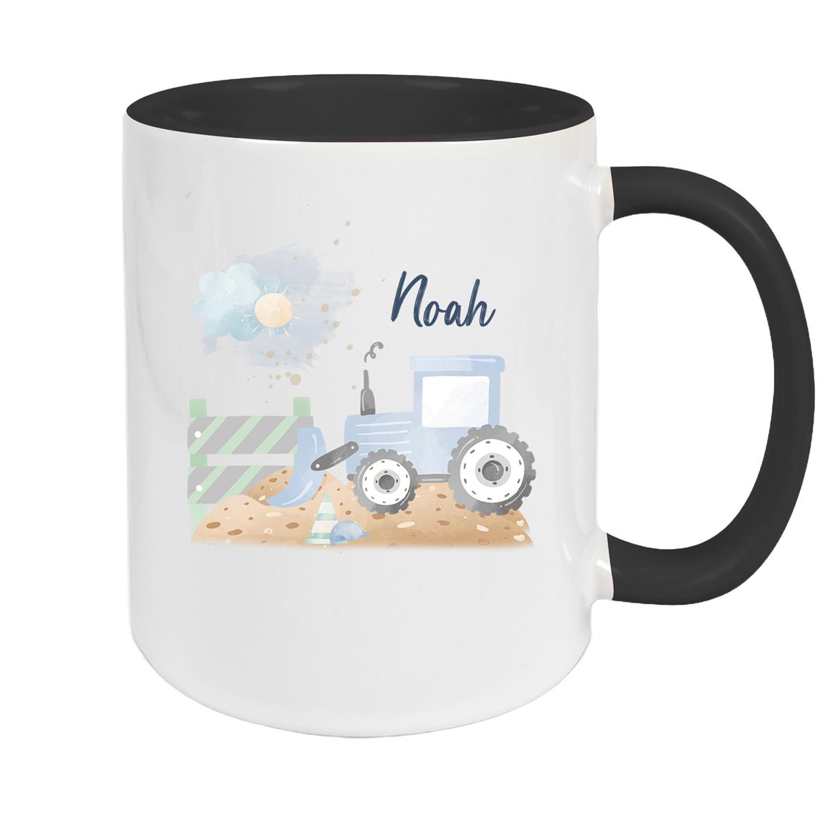 Tasse Wunschname Baustelle Traktor 1 Keramik Kinderbecher versch. Farben