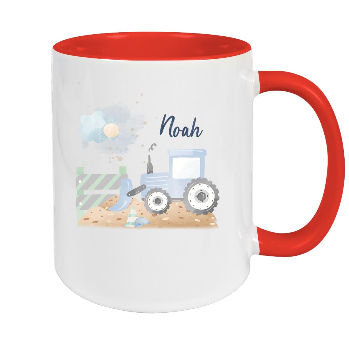 Tasse Wunschname Baustelle Traktor 1 Keramik Kinderbecher versch. Farben