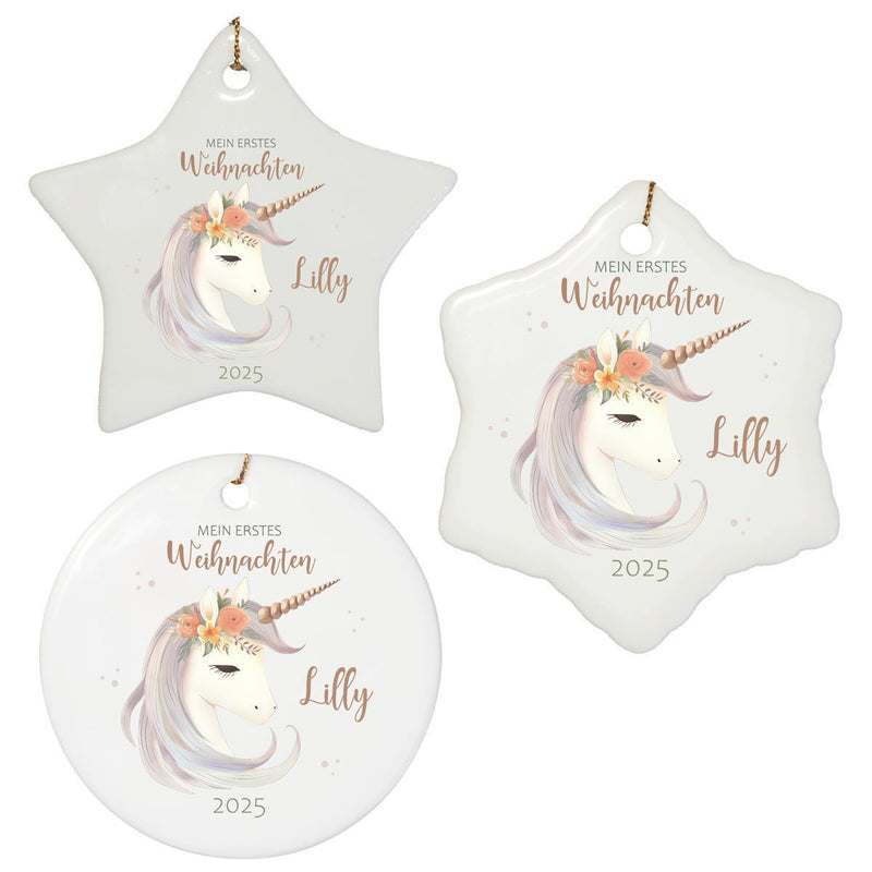 Weihnachtsanhänger personalisiert Einhorn mein erstes Weihnachten 1 Name Motiv Anhänger Keramik, Weihnachtsschmuck, Weihnachtskugel, Christbaumschmuck versch. Formen