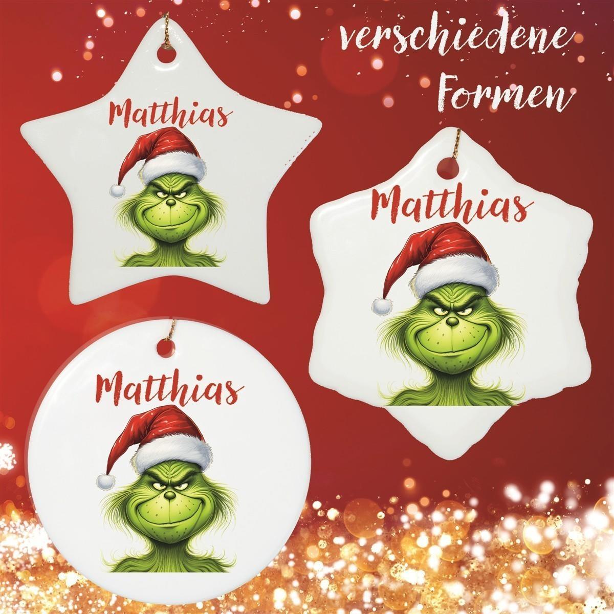 Weihnachtsanhänger personalisiert Grinch 3 Name Motiv Anhänger Keramik, Weihnachtsschmuck, Weihnachtskugel, Christbaumschmuck versch. Formen