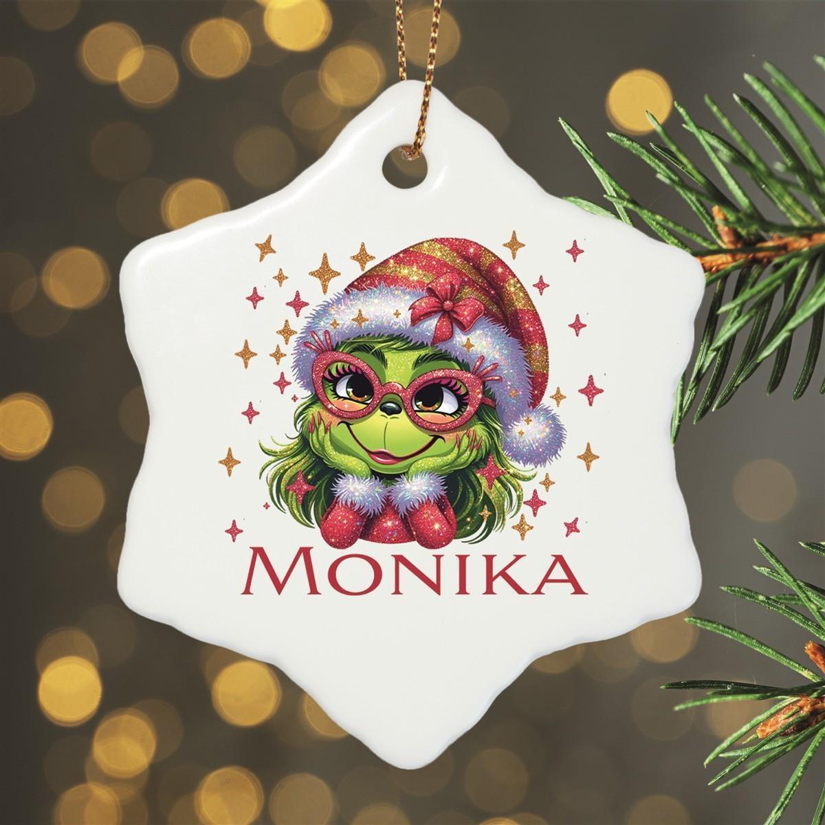 Personalized Christmas Ornament Lady-Grinch 1 Name Design Pendant Ceramic, Christmas Decoration, Christmas Bauble, Tree Ornament various shapes