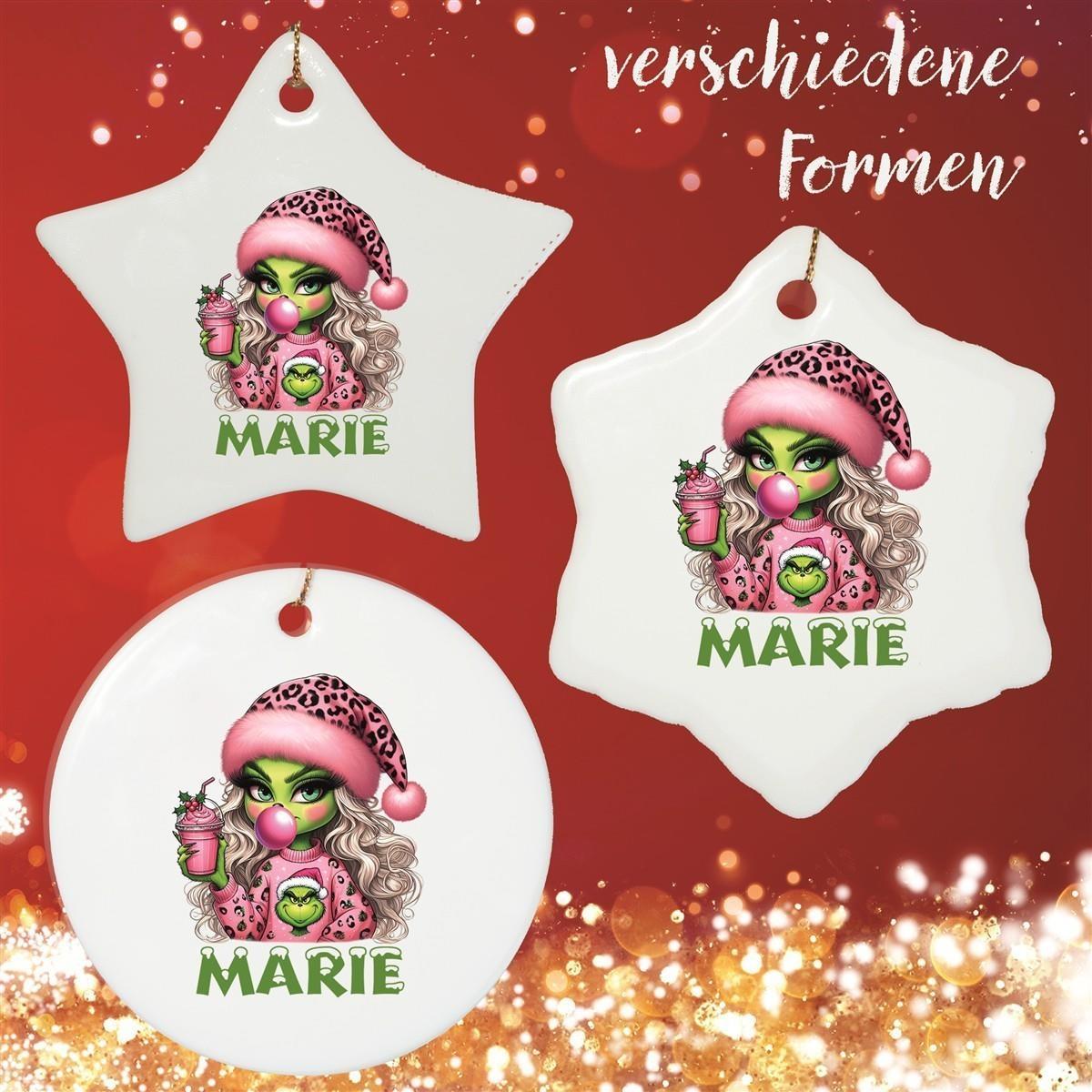 Christmas Ornament Personalized Lady Grinch 5 Name Design Ornament Ceramic, Christmas Decoration, Christmas Bauble, Christmas Tree Ornament, various shapes