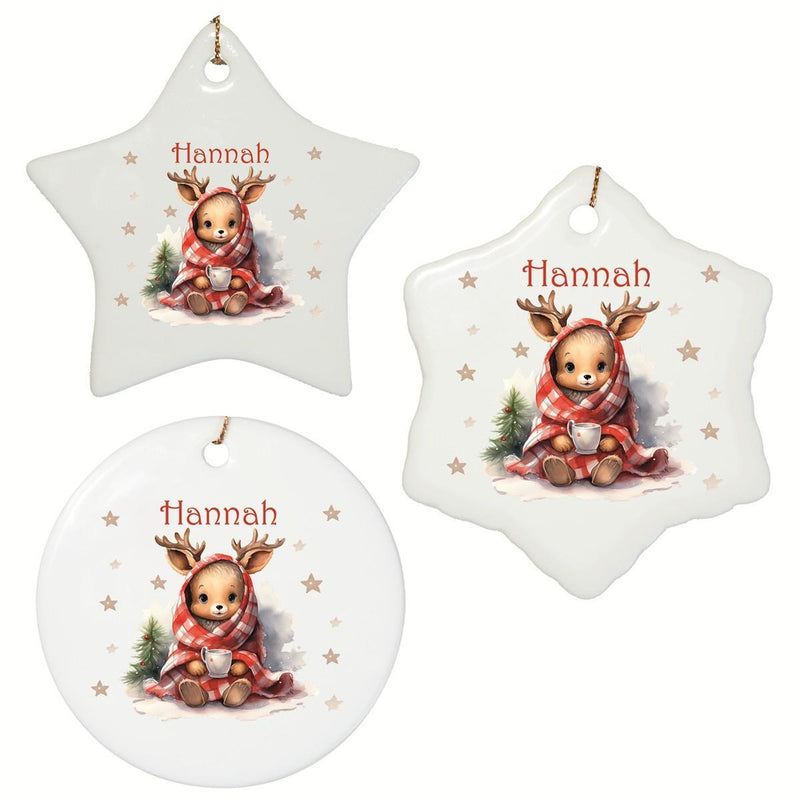 Personalized Christmas Ornament Deer Stars 1 Name Motif Ceramic Ornament, Christmas Decoration, Christmas Bauble, Christmas Tree Ornament various shapes