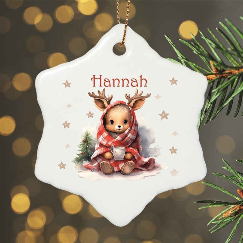 Personalized Christmas Ornament Deer Stars 1 Name Motif Ceramic Ornament, Christmas Decoration, Christmas Bauble, Christmas Tree Ornament various shapes
