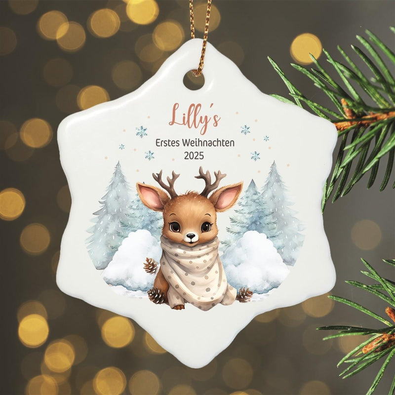 Christmas ornament personalized reindeer baby 1 name design ornament ceramic, Christmas decoration, Christmas bauble, Christmas tree ornament various shapes