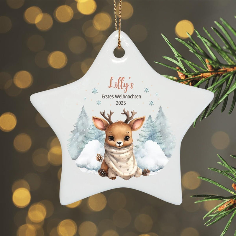 Christmas ornament personalized reindeer baby 1 name design ornament ceramic, Christmas decoration, Christmas bauble, Christmas tree ornament various shapes