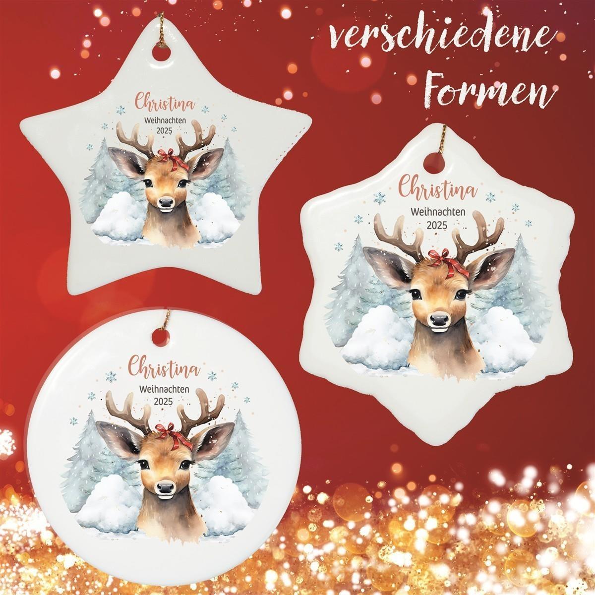 Personalized Christmas Ornament Reindeer Mom 1 Name Motif Ceramic Ornament, Christmas Decoration, Christmas Bauble, Christmas Tree Ornament various shapes