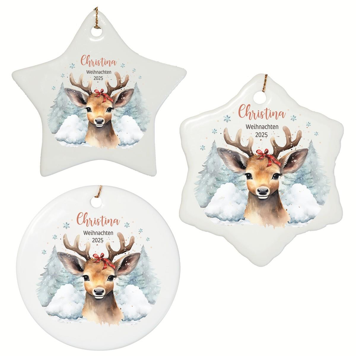 Personalized Christmas Ornament Reindeer Mom 1 Name Motif Ceramic Ornament, Christmas Decoration, Christmas Bauble, Christmas Tree Ornament various shapes