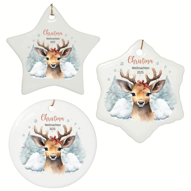 Personalized Christmas Ornament Reindeer Mom 1 Name Motif Ceramic Ornament, Christmas Decoration, Christmas Bauble, Christmas Tree Ornament various shapes