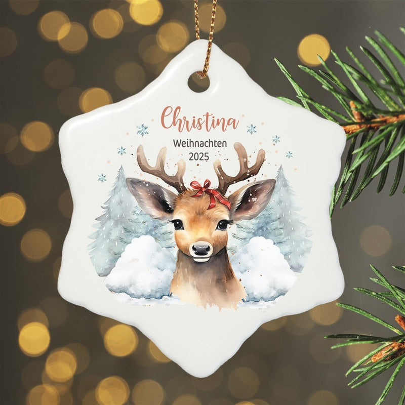 Personalized Christmas Ornament Reindeer Mom 1 Name Motif Ceramic Ornament, Christmas Decoration, Christmas Bauble, Christmas Tree Ornament various shapes