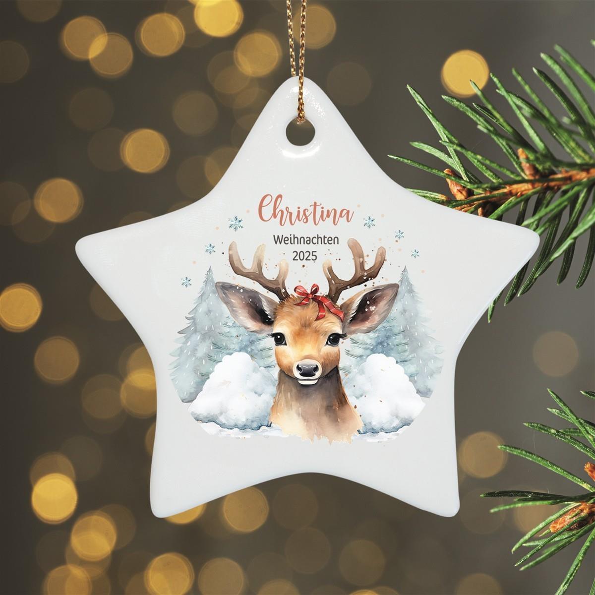 Personalized Christmas Ornament Reindeer Mom 1 Name Motif Ceramic Ornament, Christmas Decoration, Christmas Bauble, Christmas Tree Ornament various shapes