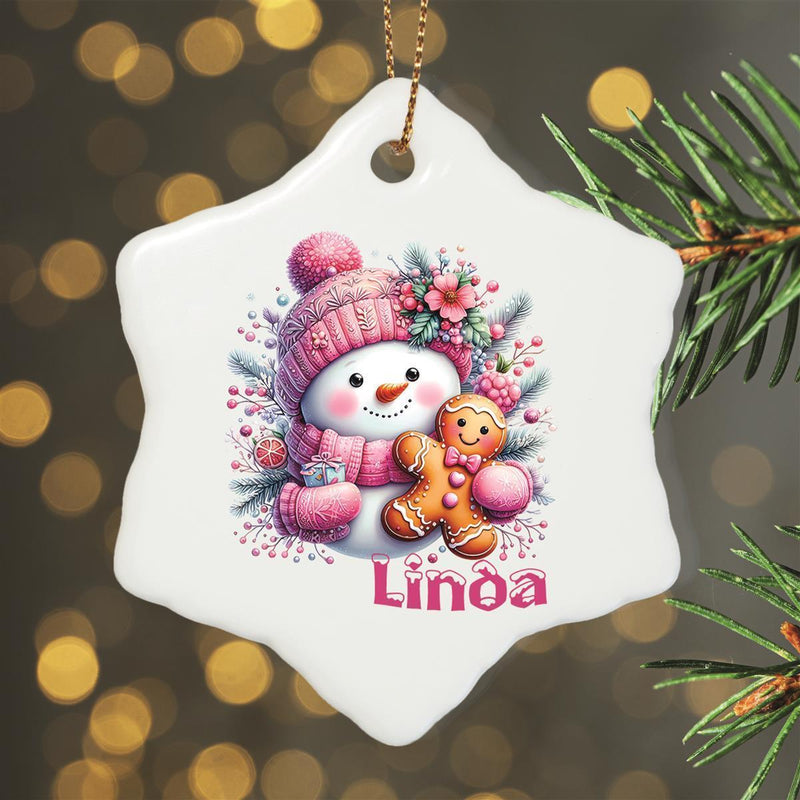 Personalized Christmas Ornament Snowman 2 Names Motif Ceramic Ornament, Christmas Decoration, Christmas Bauble, Christmas Tree Ornament various shapes