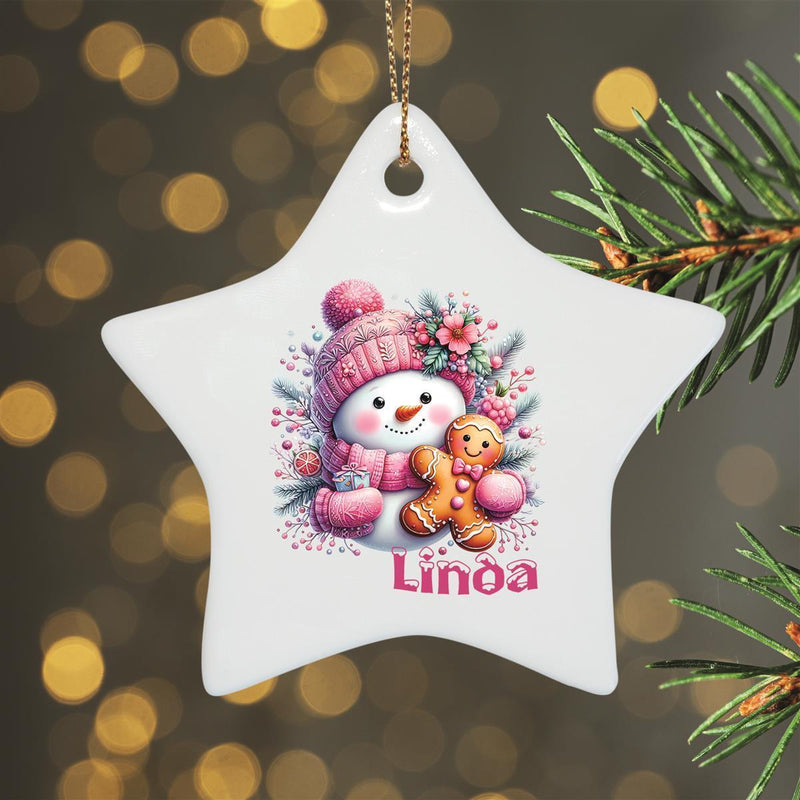 Personalized Christmas Ornament Snowman 2 Names Motif Ceramic Ornament, Christmas Decoration, Christmas Bauble, Christmas Tree Ornament various shapes