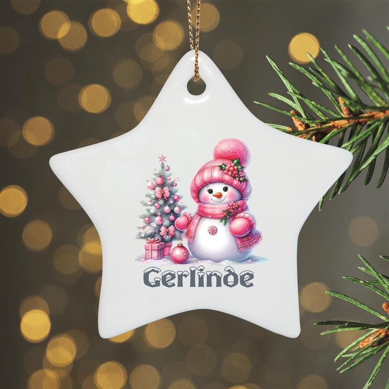 Christmas ornament personalized snowman 3 name motif ceramic pendant, Christmas decoration, Christmas bauble, Christmas tree ornament various shapes