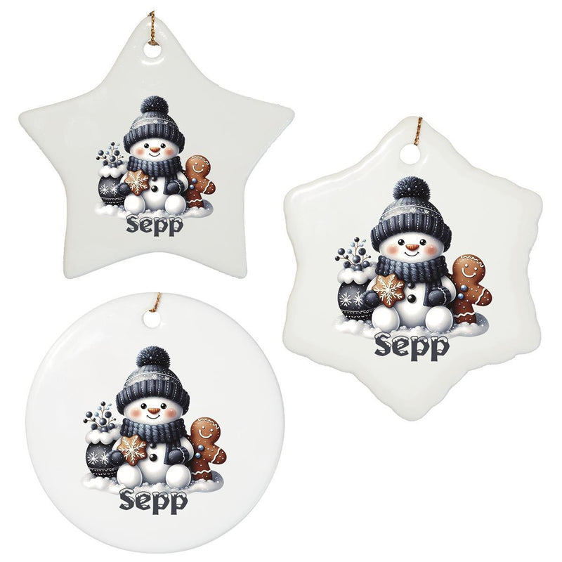 Personalized Christmas Ornament Snowman 4 Name Motif Ceramic Ornament, Christmas Decoration, Christmas Ball, Christmas Tree Ornament various shapes