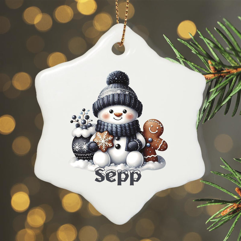Personalized Christmas Ornament Snowman 4 Name Motif Ceramic Ornament, Christmas Decoration, Christmas Ball, Christmas Tree Ornament various shapes