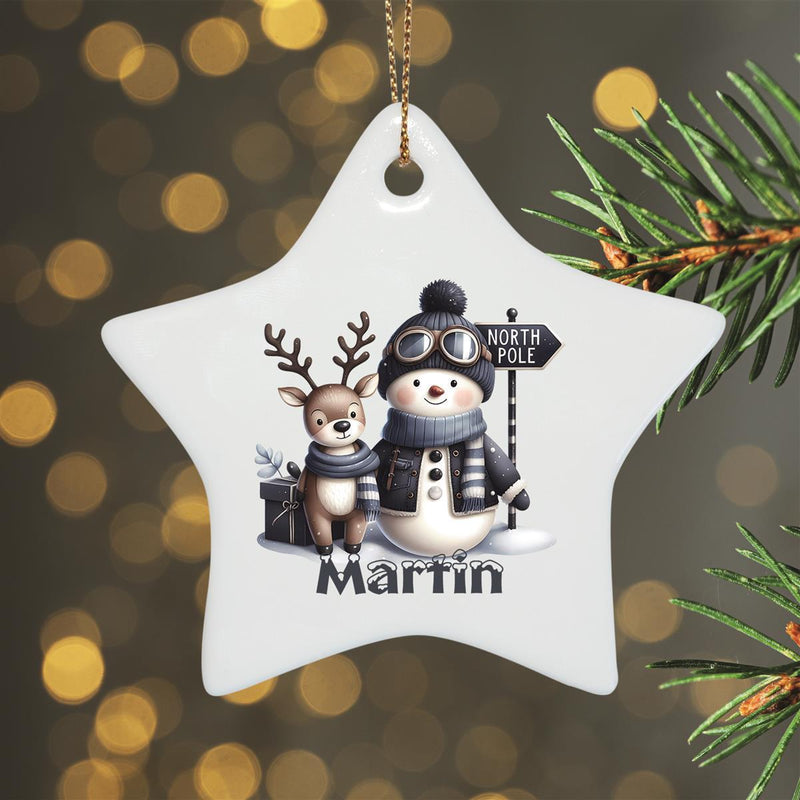 Christmas Ornament Personalized Snowman 5 Name Motif Ceramic Pendant, Christmas Decoration, Christmas Ball, Christmas Tree Ornament various shapes
